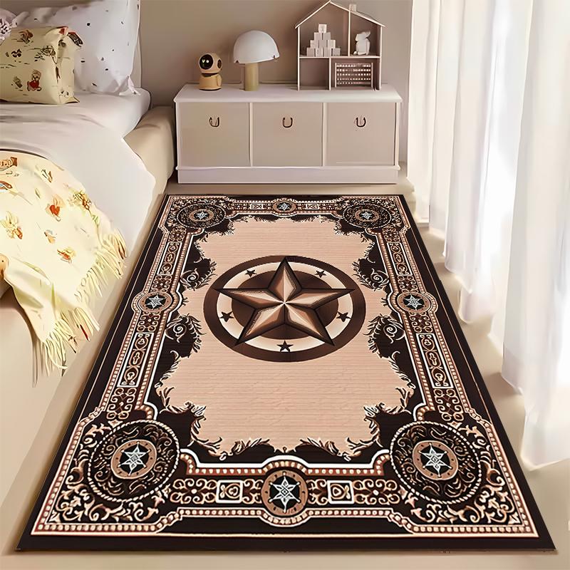 Elegant Star Motif Brown Rug Non-slip Rug Suitable for Living Room and Bedroom Sofas.