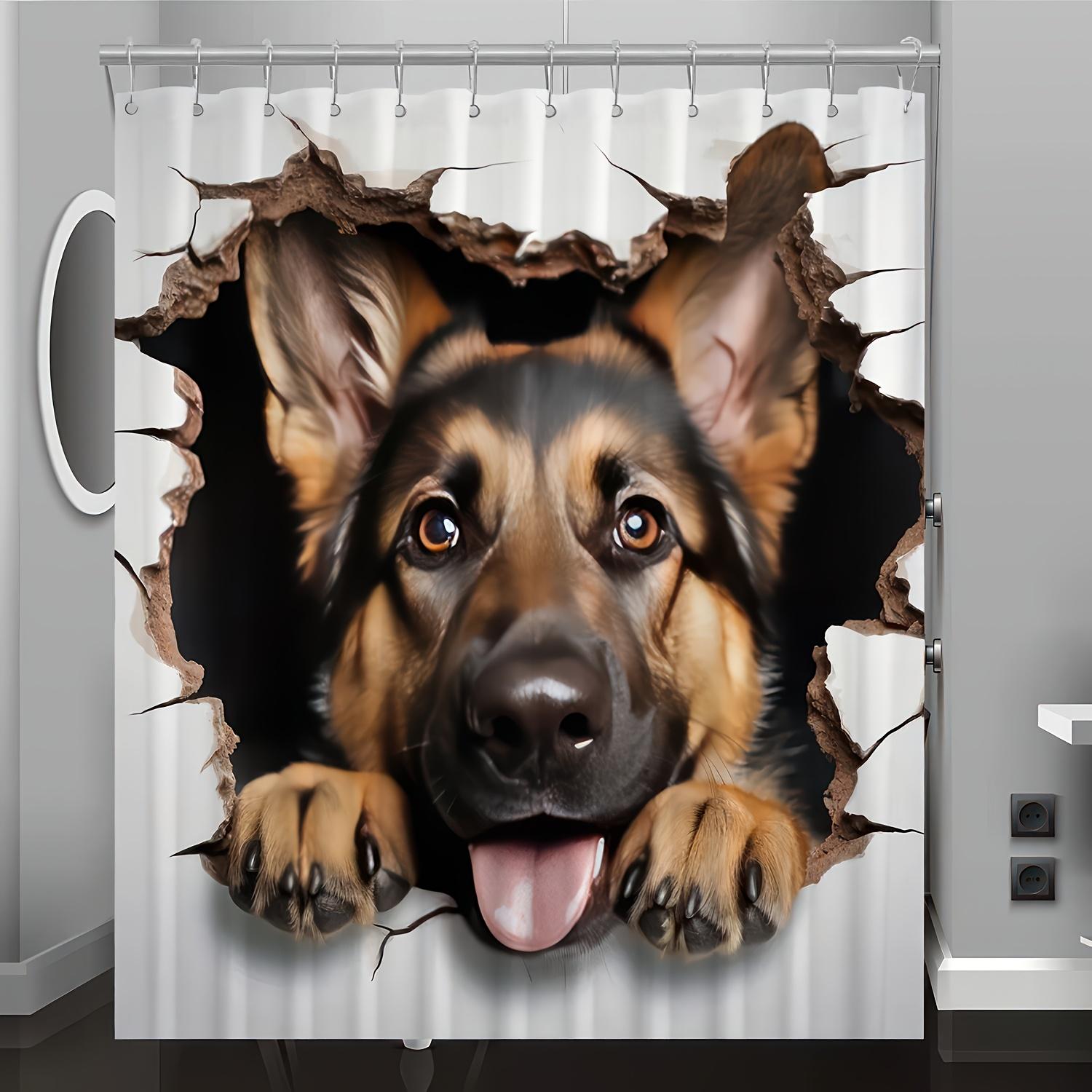 

1pc Spring/Summer Wall Hole Dog Pattern Digital Print Shower Curtain, Bathroom Home Decor with Free Hooks, Machine Washable, A 90x180cm