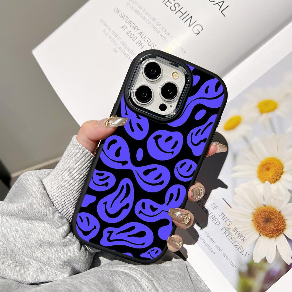 Ae88 Lovely Smiley Art Phone Cases for Samsung A13 A32 A53 A04e A54 S23 S24 Ultra Infinix Hot 40i Huawei P30 Pro Metal Camera Protective Back Cover