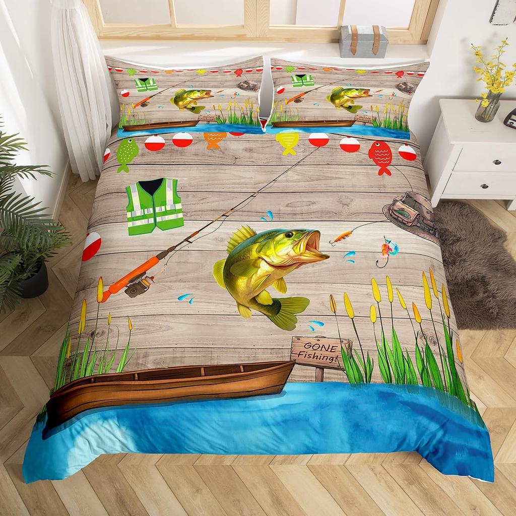 Fischerei Bettwäsche Sets Für Erwachsene Queen Size Bettbezüge Leichte Daunen Zimmer Dekoration 2 Kissenbezüge 1 Bettbezug Ohne Bettdecke