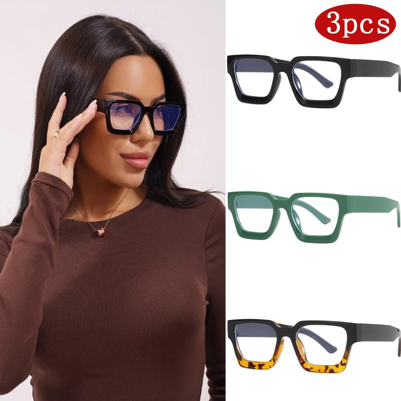 3pcs Vintage Square Frame Decoration Glasses Brand Designer Big Frame Flat Mirror European And American Anti-blue Glasses