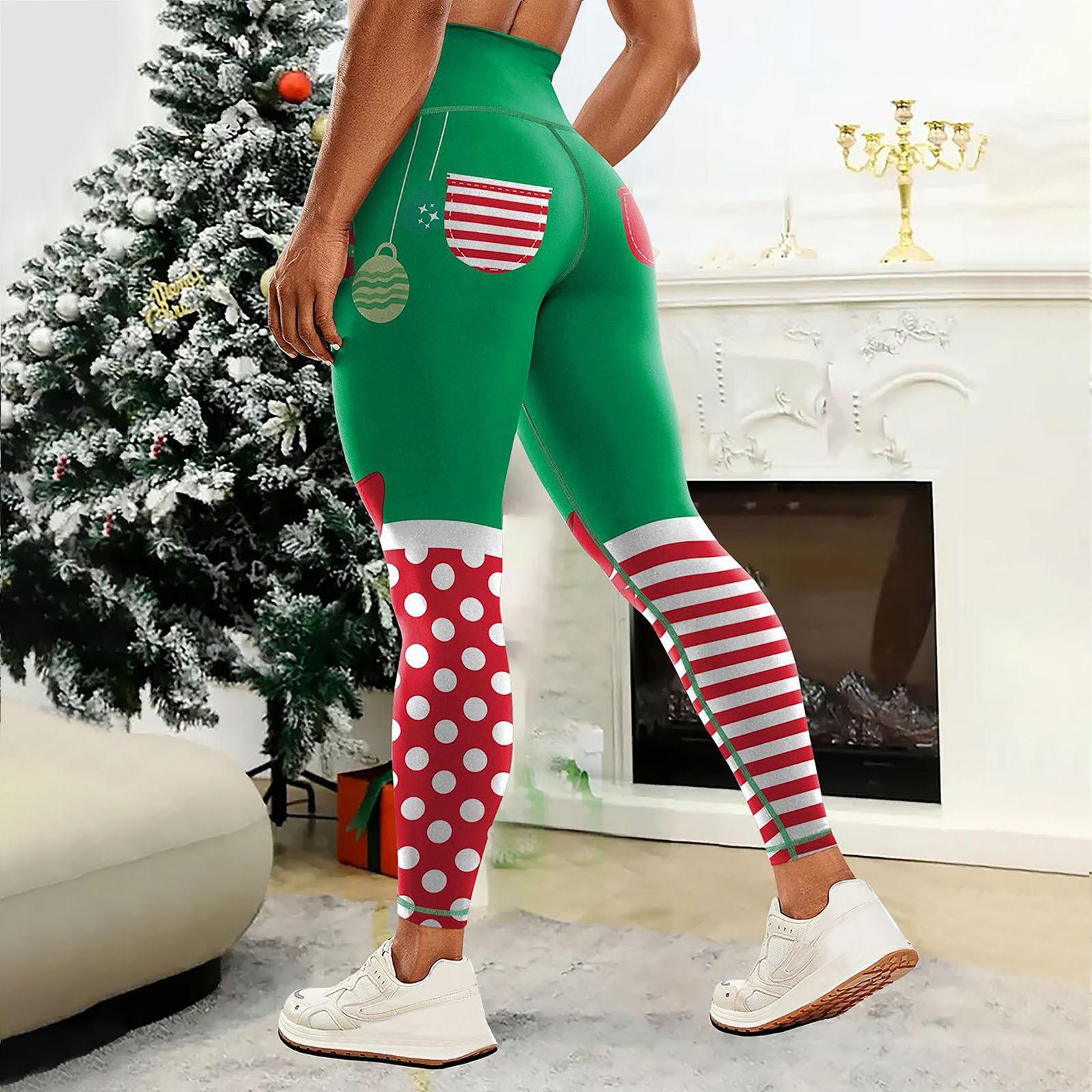 

Женские спортивные штаны, леггинсы, леггинсы с рисунком рождественского мяча, полосатые леггинсы для йоги, эластичные, дышащие, облегающие, спортивные L
