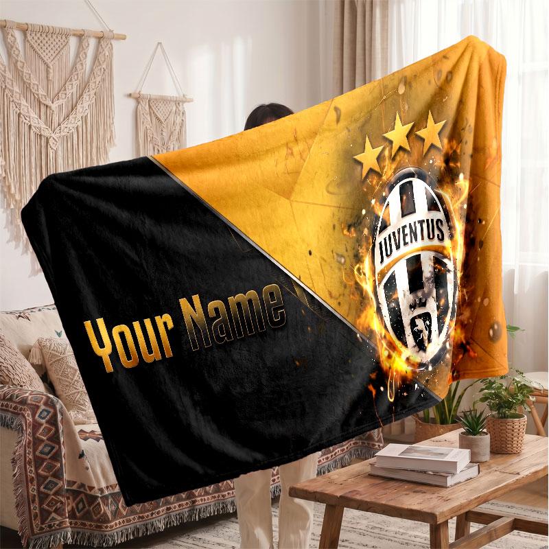 Juventus FC Personalisierte Fleecedecke Mit Fußballlogo, Benutzerdefinierter Name Text Weich Warm Home Überwurfdecke