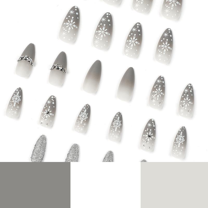 24 Pieces Wearing Nail Finished Product Christmas Snowflake Rhinestone Glitter Powder Nail Patch Press On Nails