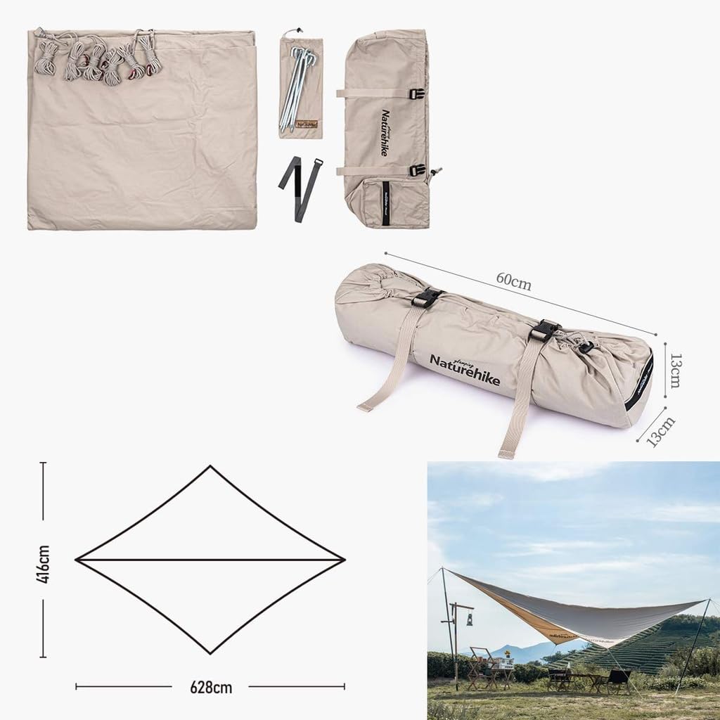 Naturehike Cotton Cloth TC Material Awning Tarp Waterproof Tarp Sunscreen Tear Resistant Durable Lightweight Portable Waterproof Shade Camping Hiking