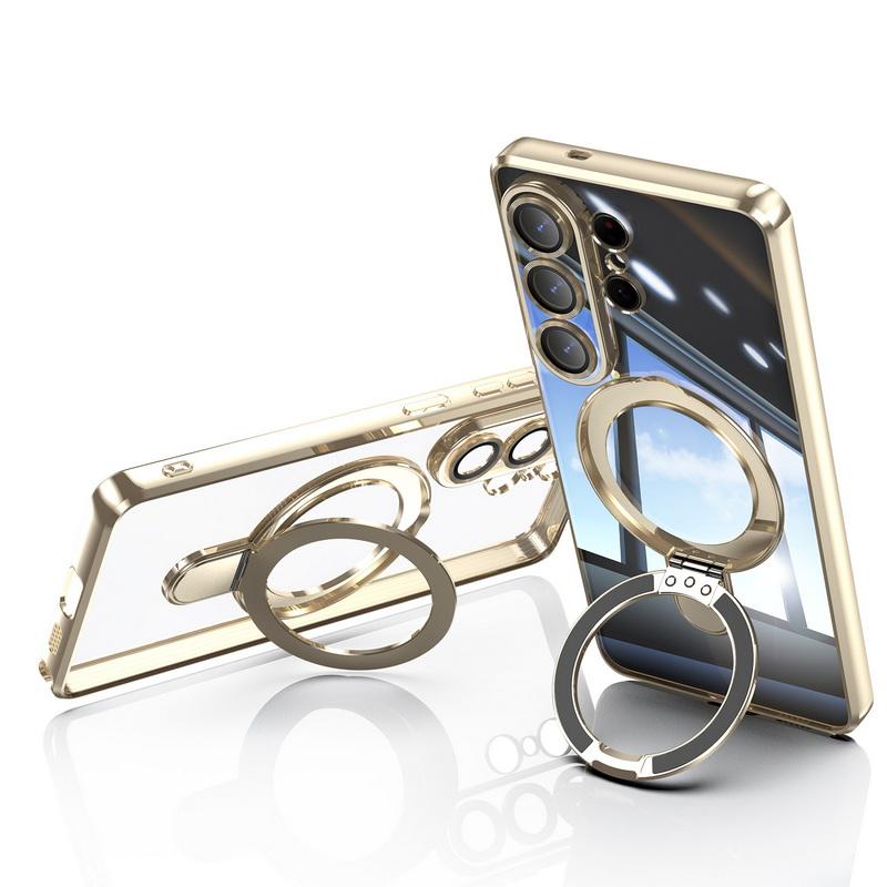 Magnetic Ring Stand Plating Case For Samsung Galaxy S26 Ultra S25 Edge S24 FE Plus Luxury Lens Protector Clear Back Shockproof Soft Silicone Cover