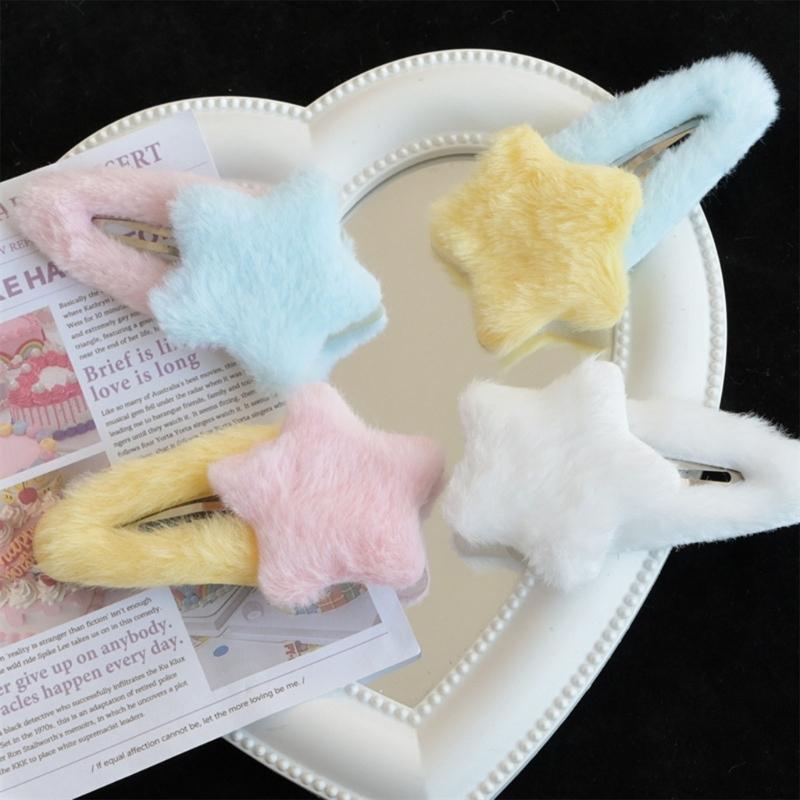 Furry Cute Plush Star Y2K-Style Mini Star Hairpin Sweet Handmade Pins Hairpin Accessories for Women Girls Lolita
