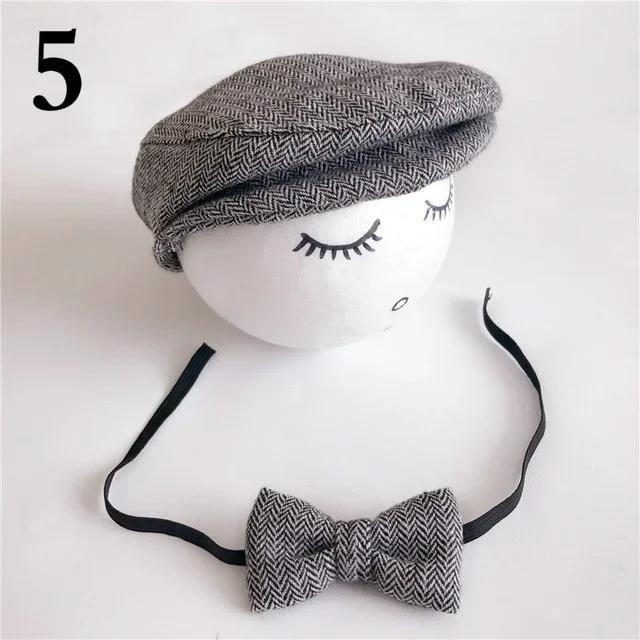 Newborn Photo Props Baby Boys Beret Hat + Bow Tie Set Newborn Newborn Photography Props Gentleman Cap Photo Outfit