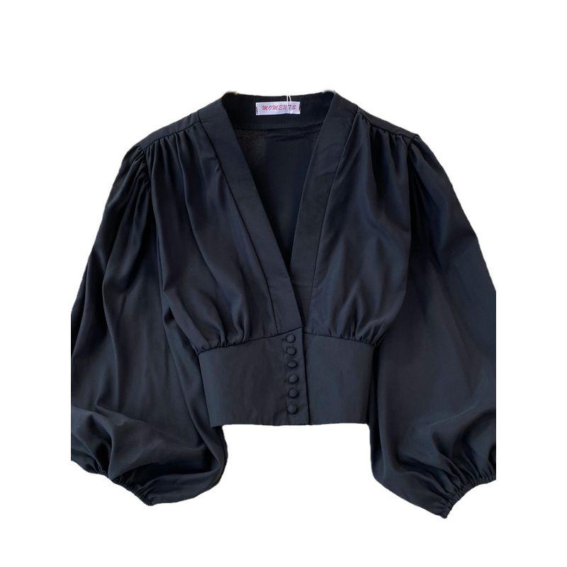 Fashion Lantern Long Sleeve High Waist Exposed Navel Silm Pullover