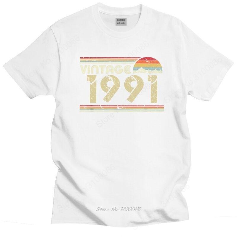 

Классические винтажные футболки 1991 года для мужчин, с коротким рукавом, уличный стиль, стильный подарок на день рождения, облегающие хлопковые топы, подарок S