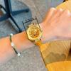 Fashionable Women's Watch With Transparent Back, Diamond Inlaid, Rotating Galaxy Dial, Sunflower Design Waterproof Quartz Watch