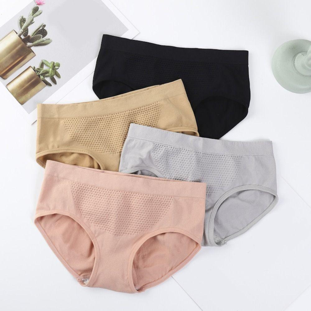 5PCS Panties Seamless Briefs Mid Waist Women Underwear Comfortable Simple Underpants Girls