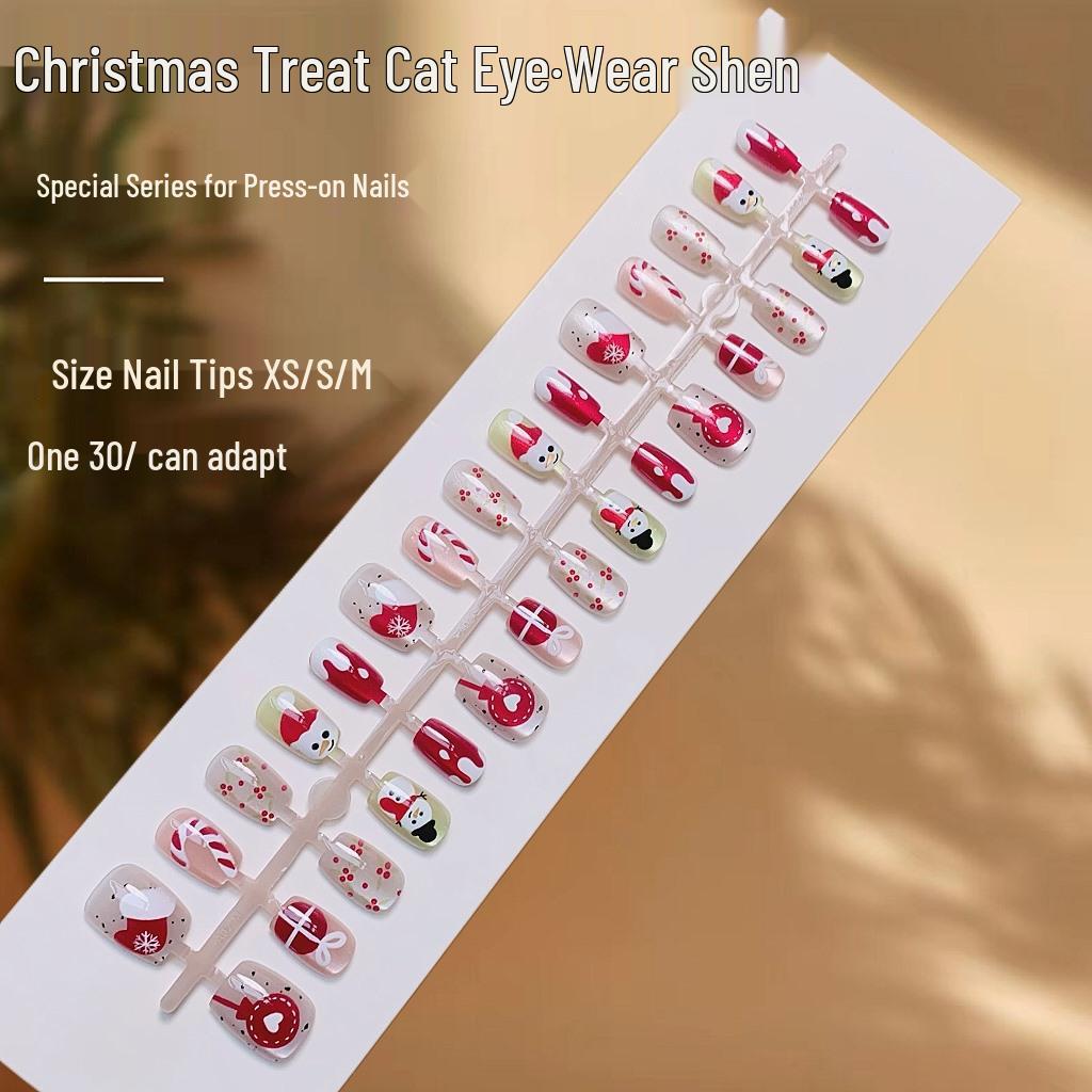 

Christmas Cat Eye Nail Set: Dopamine Fresh Fake Nail Pieces