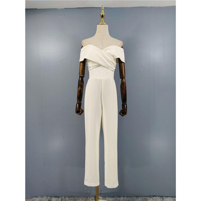 

Европейская станция Сексуальный топ-труба с открытыми плечами Цельные брюки White XL/42