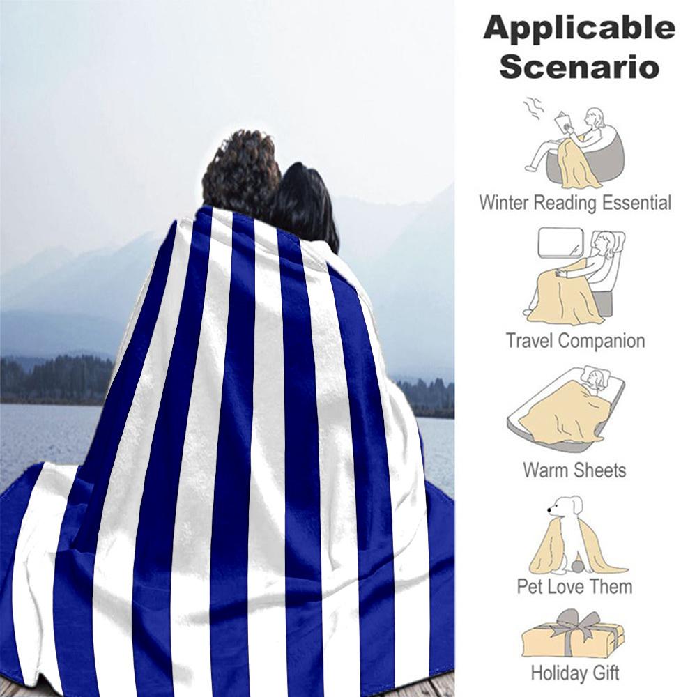 1PC Stripes, NavyOutdoor Flannel Blanket - Soft Plush Decor for Picnics, Camping, Bedroom, Playroom, Office, or Lunch Break 1355A