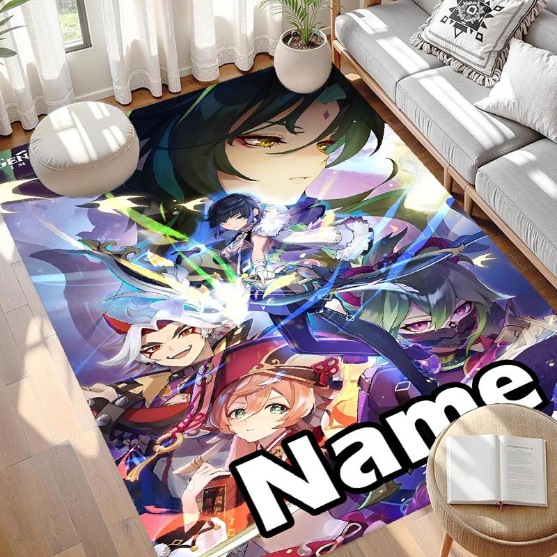 Custom Name Personalized Genshin Impact Print Carpet, Versatile Home Decor Rug, for Playroom, Apartment, Balcony, Entryway, Hallway Gift