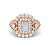 6X4MM Cushion Moonstone Gemstone 925 Sterling Silver Rose Plated Solitaire Halo Women Engagement Ring