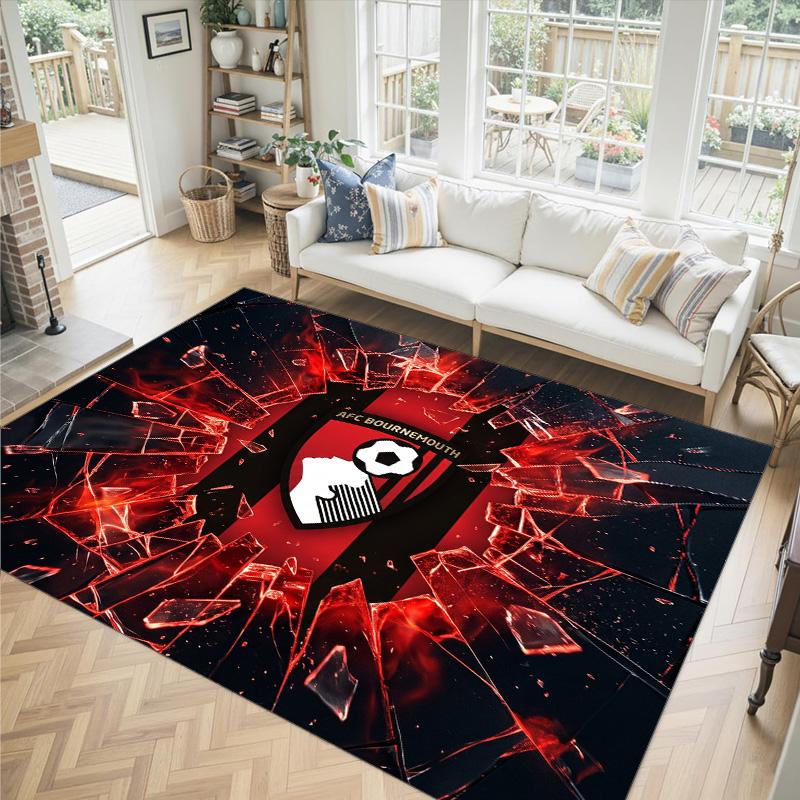 Bournemouth Football Design Crystal Velvet Carpet Cozy Non?Slip Printed Rug For Bedroom Living Room Entrance