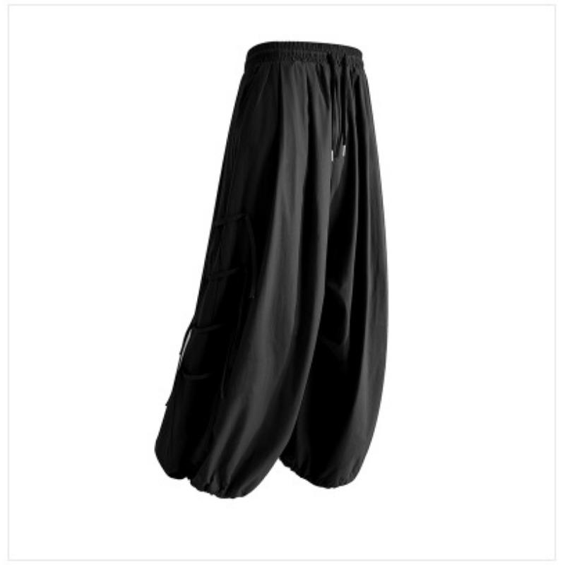 Men's Khaki Drawstring Waist Balloon Pants Casual Streetwear Baggy Cargo Pants