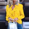 VONDA Women Fashion Ruffle Stand Collar Long Sleeve Polka Dot Shirts
