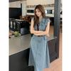 2026 Spring/Summer Women's Retro Sleeveless Denim Dress with Belt