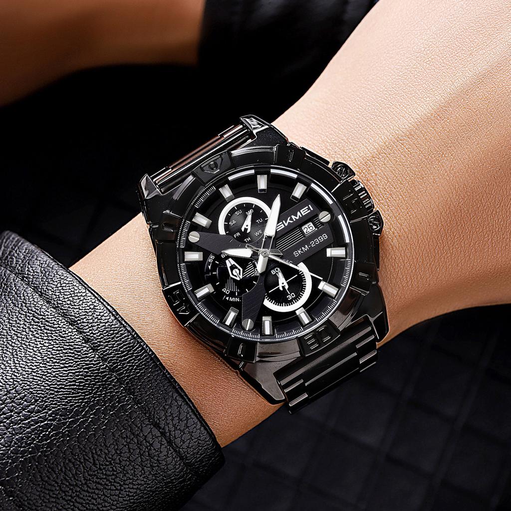 Men’s Watches Fashion Business Date Watch Luxury Men Steel Quartz Wrist Watches Chronograph 3 Dials Male Clock