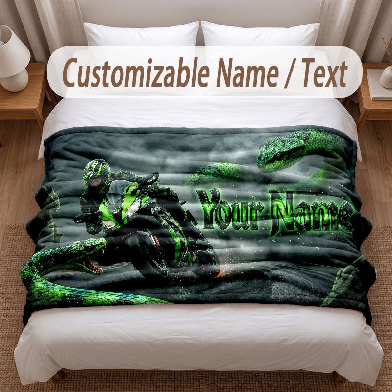 Motorcycle Biker Theme Soft Blanket Personalized Custom Name Text Print Warm Blanket Home Sofa Bedroom Decor