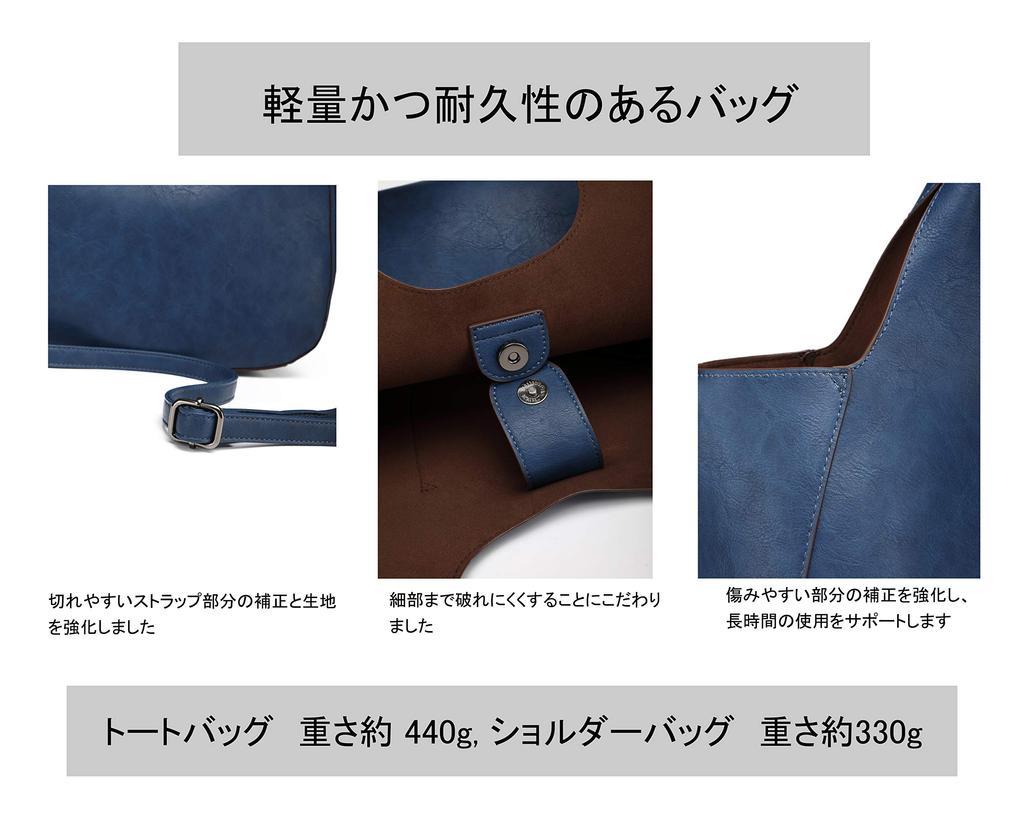 Guccio A4 Tote Bag and Shoulder Bag PU and Stylish Women's Set, Leather, Lightweight, Cute, (Navy)