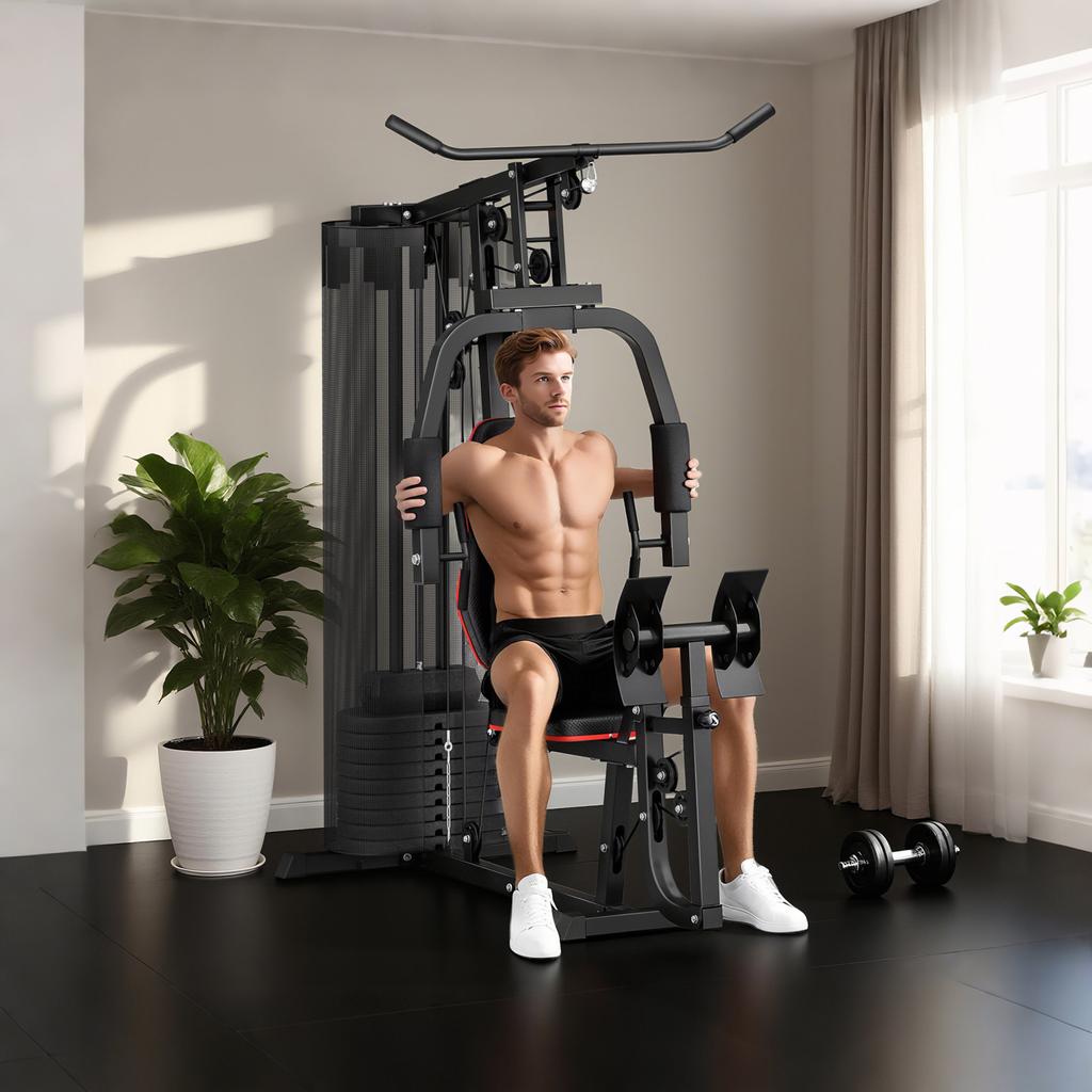 Weights Machine, Multi Gym with 45kg Weight Stack, Compact Home Gym Leg Press Machine for Full Body Training