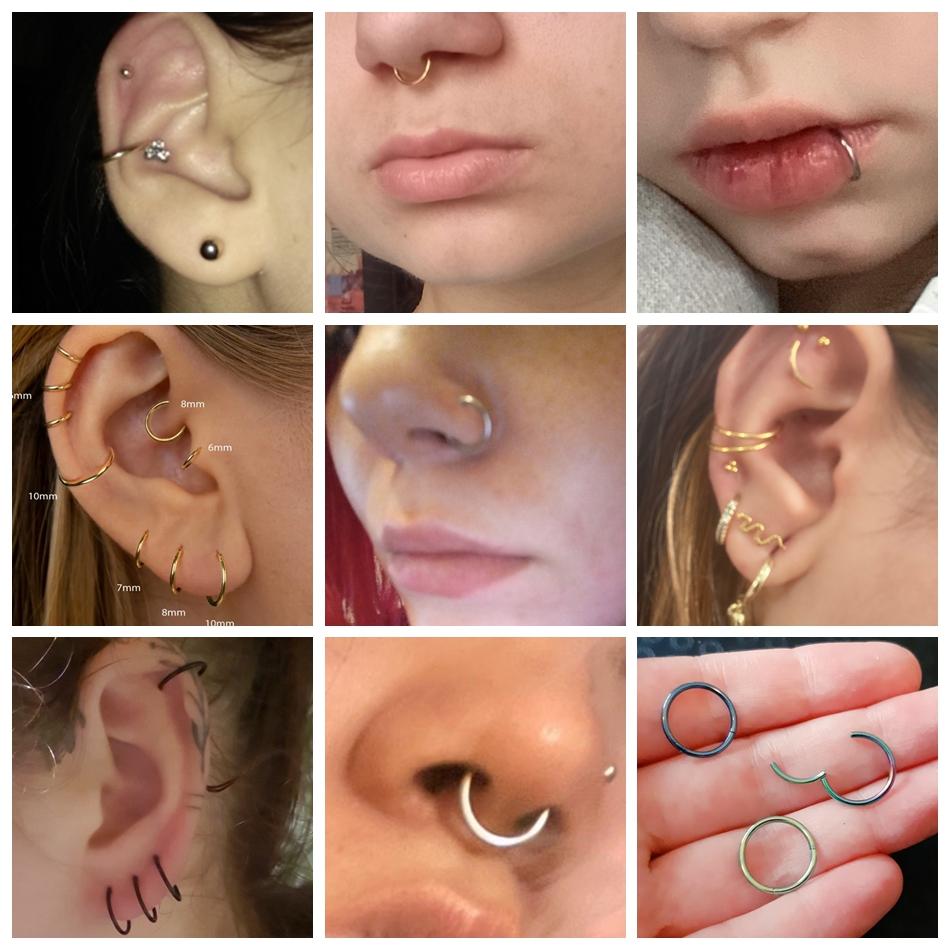 10pcs/lot Steel Hinged Segment Nose Hoop Rings Septum Piercing Daith Hoop Earring Lip Cartilage Piercings Women Jewelry 14G-20G