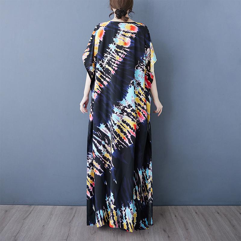 DIMANAF 2025 Summer Women Plus Size Dress Printing Dress Basic Casual Vintage Loose Linen Maxi V-Neck