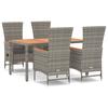 Vidaxl 5-Cz. Garden Furniture Set With Cushions, Grey, PE Rattan