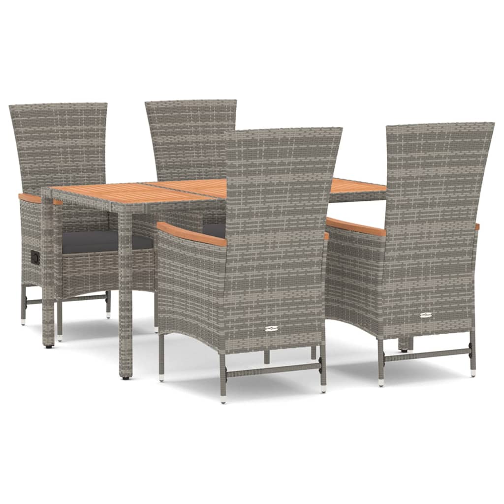 Vidaxl 5-Cz. Garden Furniture Set With Cushions, Grey, PE Rattan