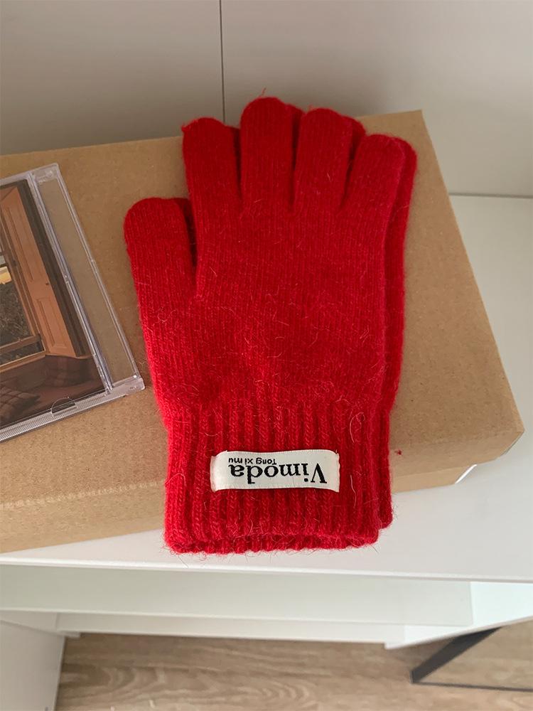 Fashion knitted thermal gloves female students solid color driving simple leaking finger warm gloves