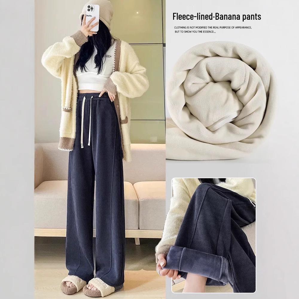 

European Cotton Women s Wide-Leg Pants: Spring/Fall 2025 Edition, Winter Plus Velvet Slimming Banana Style XL [57.5-65 kg]