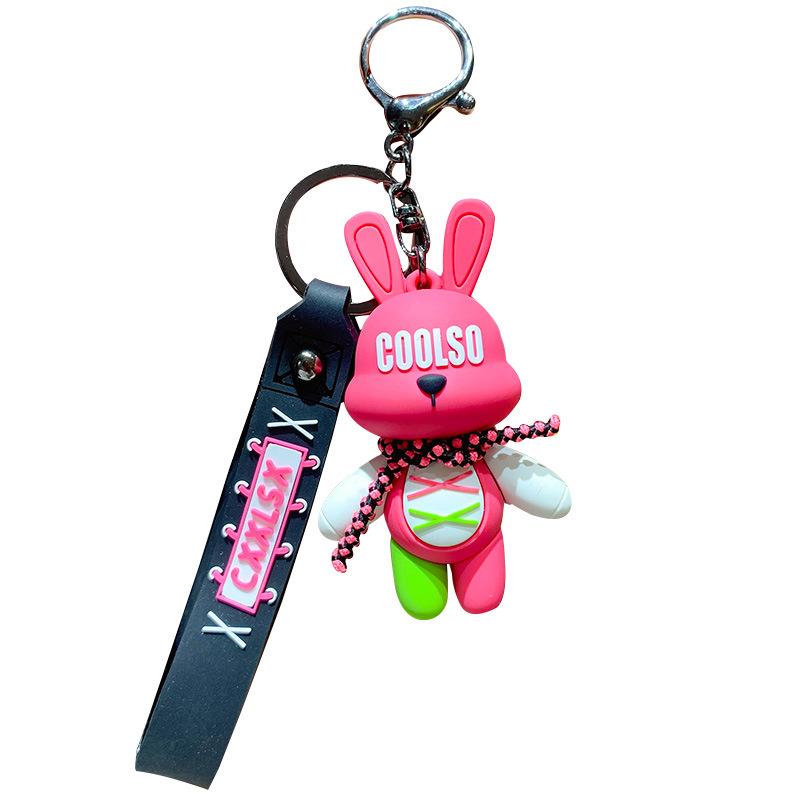 Cute Girl Heart Strap Rabbit Keychain Personalized Simple Couple Schoolbag Pendant Car Key Chain Gift