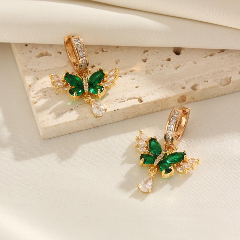 1 Pair Fashion Butterfly Water Drops Zirconia Dangle Earrings for Women Golden Earring Jewelry Wedding Party Accessories