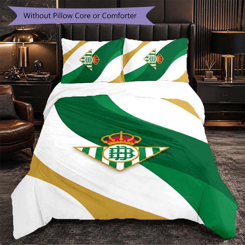 Real Betis Fußball 3-teiliges Bettwäsche-Set Weiches Bettbezug-Set mit Kissenbezügen Bedrucktes Schlafzimmer-Deko-Set für Zuhause