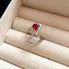 Red Zircon Smooth Heart-Shaped Open Ring Simple  Finger Rings Jewelry For Women