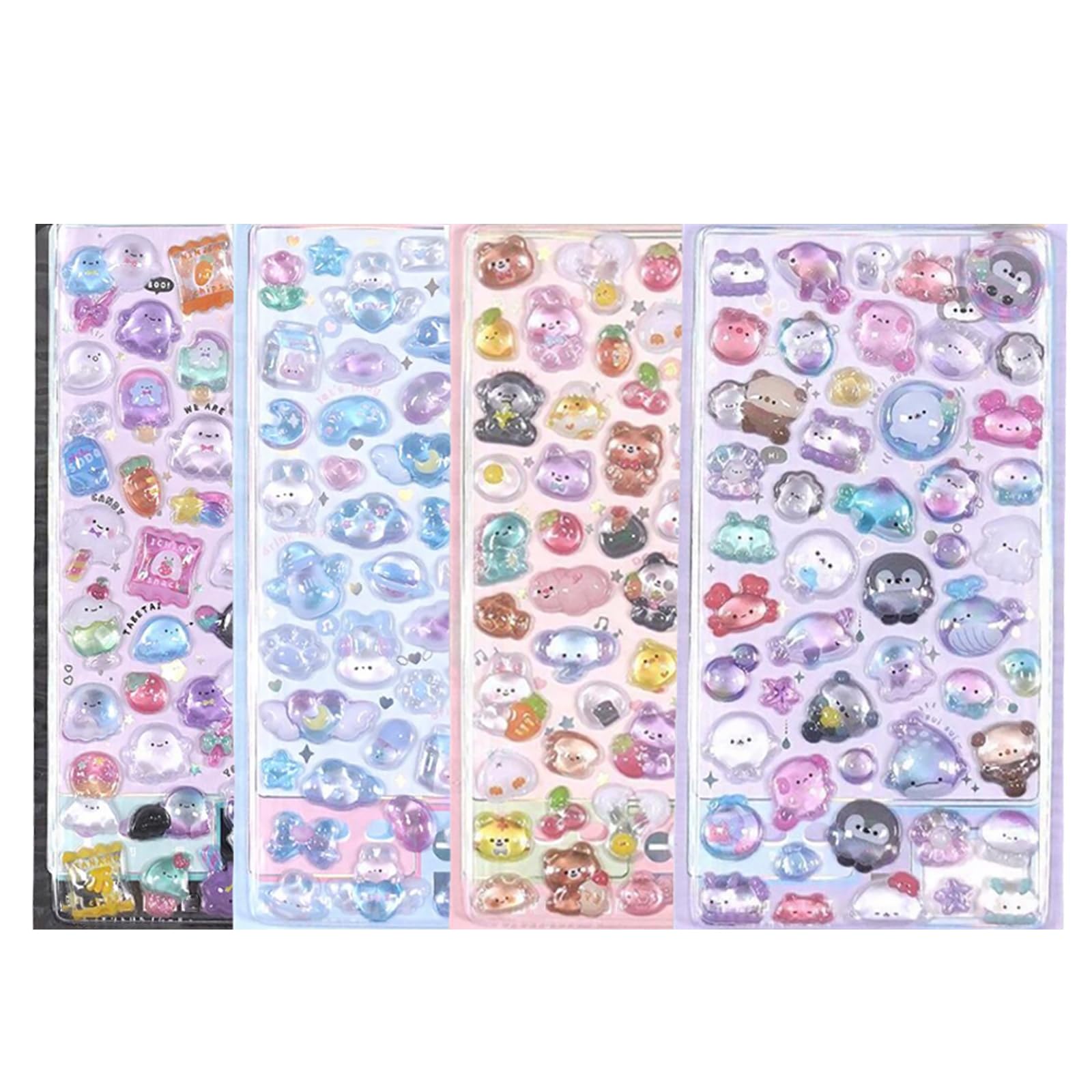 

CHENLONB Sticker Set of 4 3D Glitter Bunny Sea Creatures Bear Craft Journal Phone Decoration
