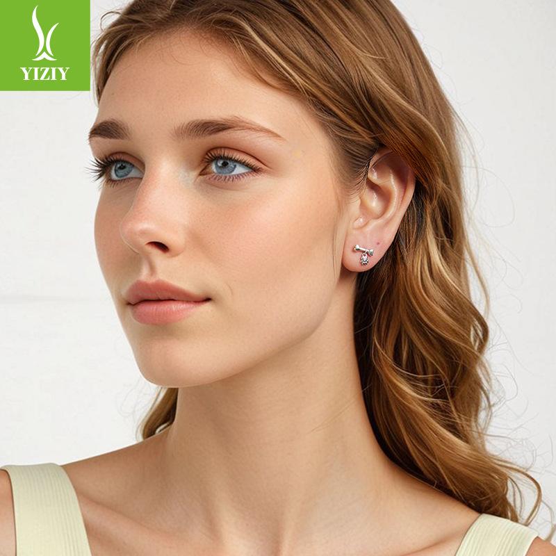 Dog Bone Dog Claw Stud Earrings, Cute Fun Stone Design S925 Sterling Silver Earrings Jewelry