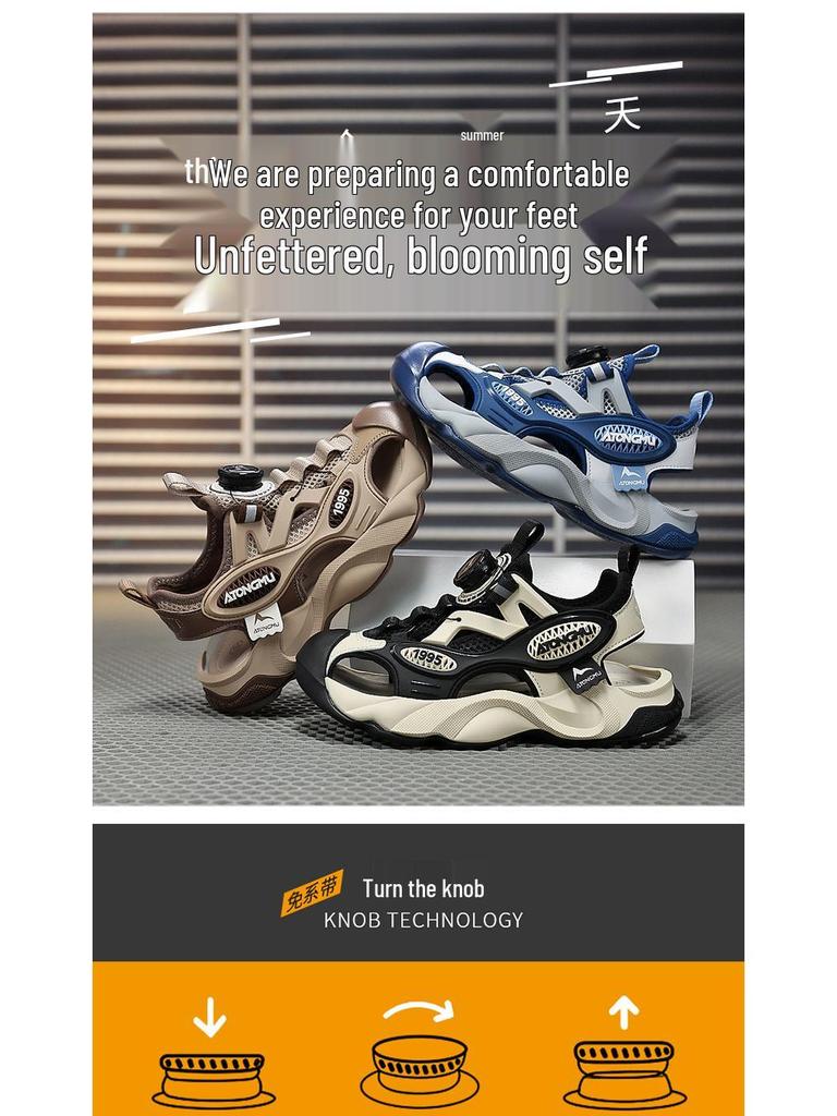 Boys' Sporty Closed-Toe Sandals: Soft Sole Beach Shoes for Big Kids Summer 2024