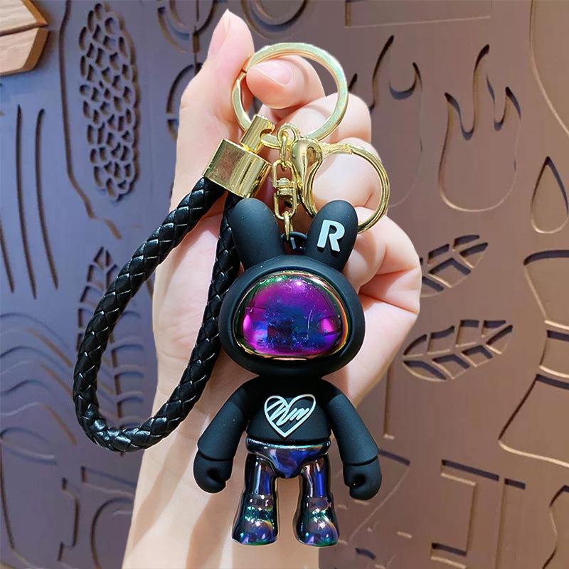 Cartoon Trendy Cool Electric Light Rabbit Keychain Backpack Pendant Couple Car Bag Doll Keychain Pendant Small Gift opp bag packaging