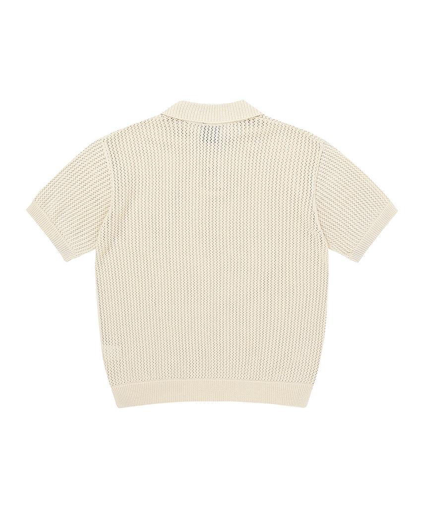 OHY Metal Logo Net Half Polo Knit-Ivory