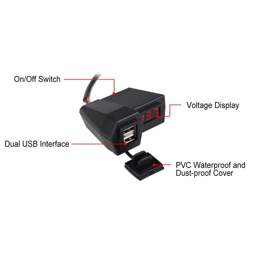 Zásuvka zapalovače cigaret 4 v 1 Duální USB nabíječka LED voltmetr s vypínačem Pro motocykl