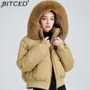 BITCED High-Waisted Oversized Fur-Trimmed Hooded Cropped Cotton Jacket for Women Autumn/Winter Down-Filled Cotton Jacket Slim-Fit Jacket Outerwear