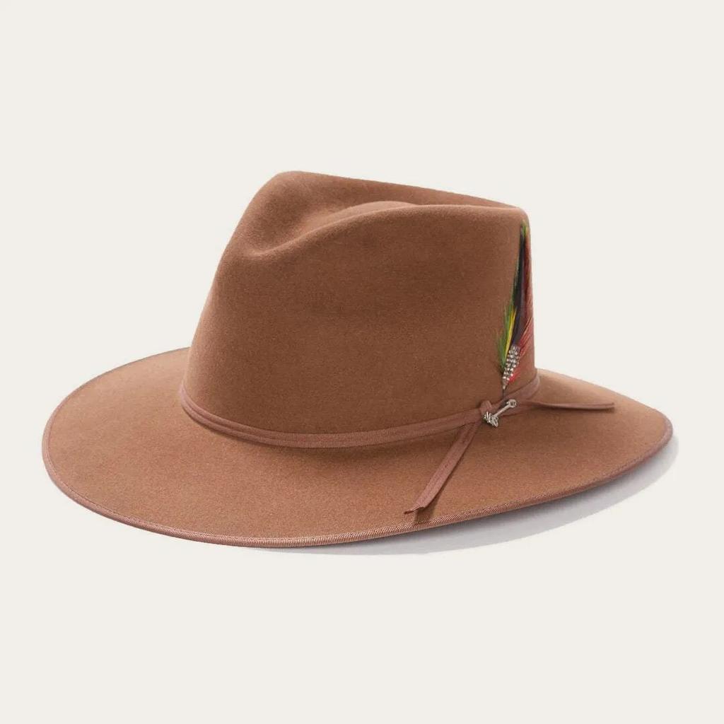 Cappello in Feltro di Lana Monocolore, Cappello in Lana Decorativo con Nastro e Piuma