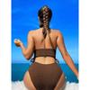 New European and American Swimsuit Special Fabric Solid Color Neck Women's Split Bikini Swimsuit