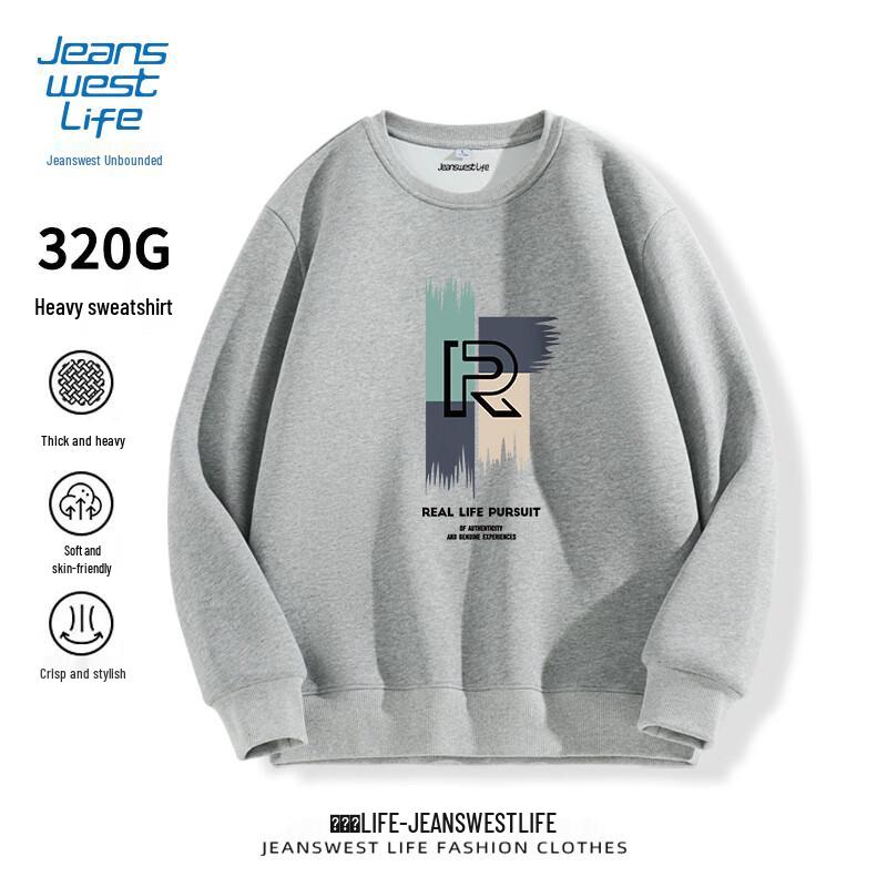 JEANSWEST LIFE Men's Letter Print Round Neck Sweatshirt