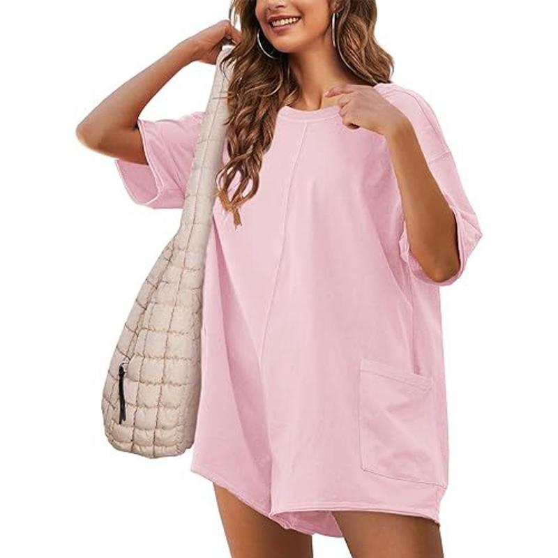 

Летние свободные повседневные женские комбинезоны с коротким рукавом, шорты с круглым вырезом, однотонные, простые, с открытой спиной, женские элегантные комбинезоны с карманами, модные женские боди 26177 2XL